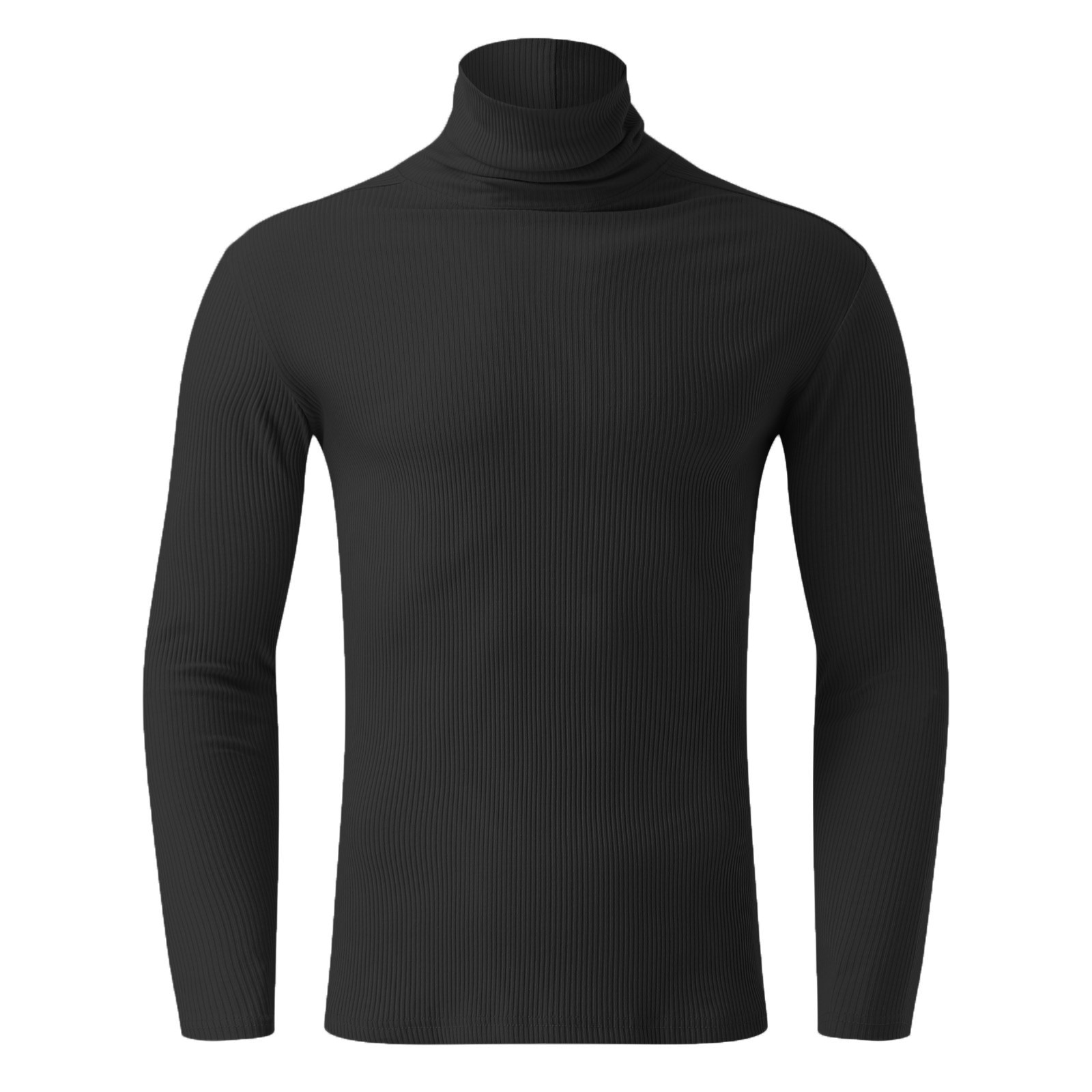 thumbnail image 4 of Camiseta de manga larga y cuello alto para hombre: color liso, corte ajustado, tejido elástico, para uso informal en primavera/verano., 4 of 5